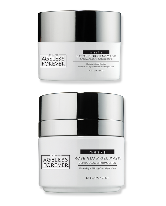 Detox + Refresh Duo – purifying pink clay mask and hydrating rose gel mask by Ageless Forever