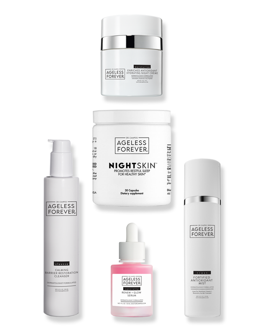 Night Essentials Kit – restorative nighttime skincare and NightSkin™ supplement by Ageless Forever