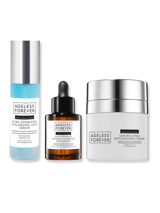 Ultimate Hydration Rescue Kit – hyaluronic serum, ceramide cream, and vitamin C drops by Ageless Forever