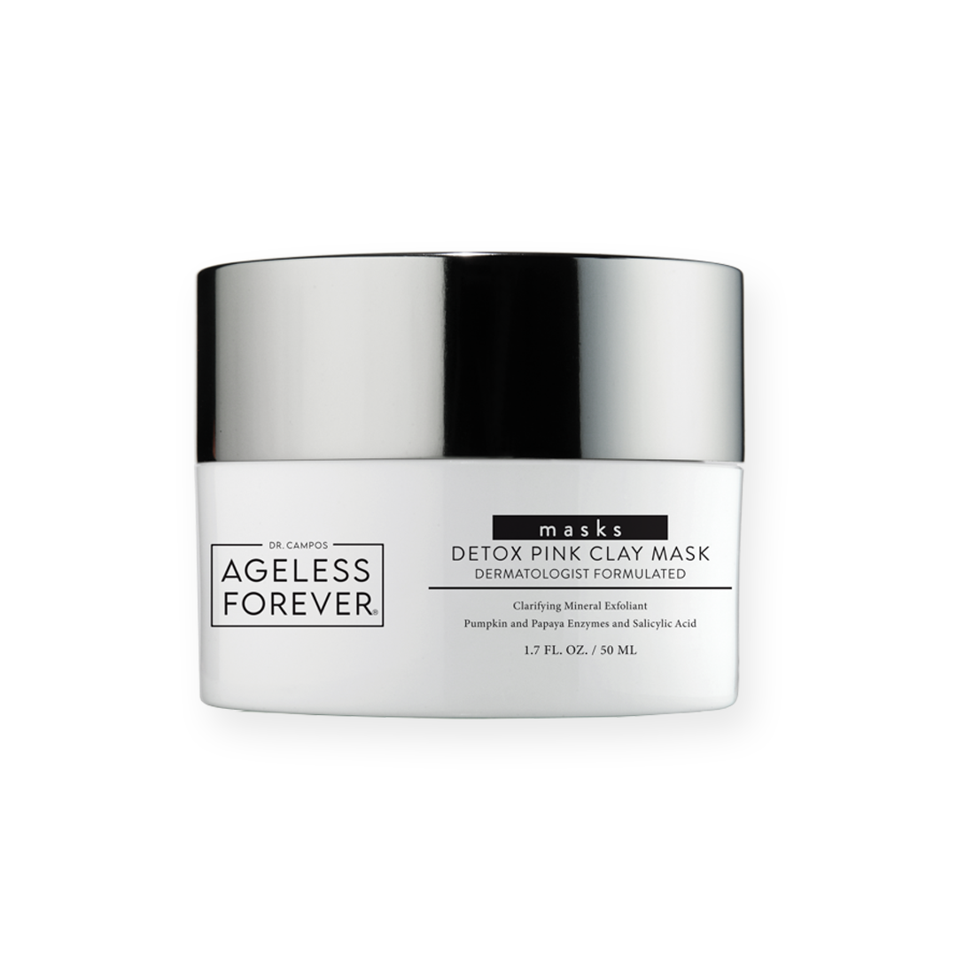 Detox Pink Clay Mask jar – clarifying and exfoliating clay mask with fruit enzymes by Ageless Forever