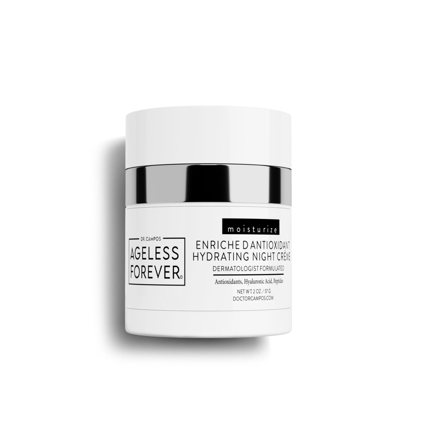 Enriched Antioxidant Hydrating Night Crème jar – ceramide and resveratrol-rich night moisturizer by Ageless Forever