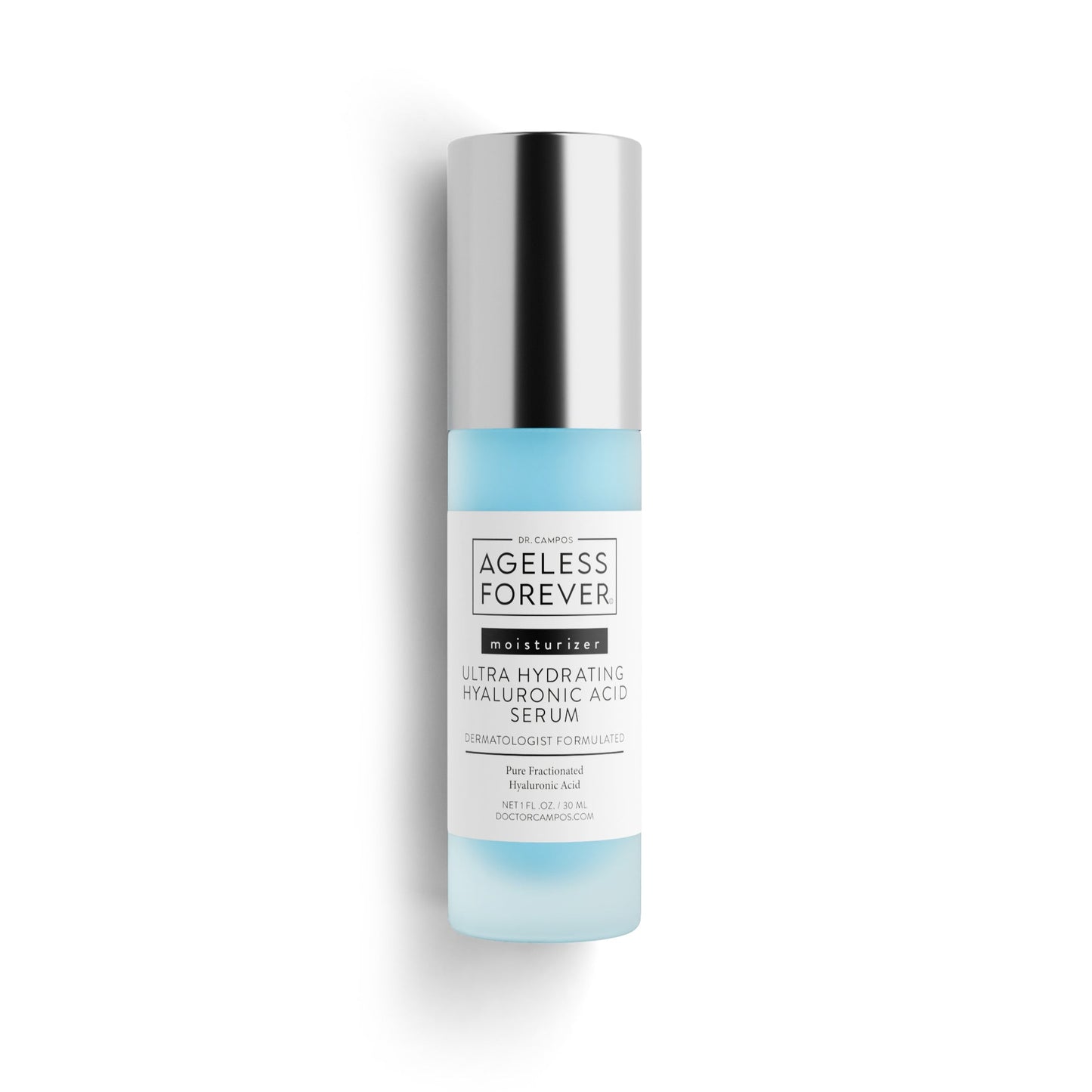 Ultra Hydrating Hyaluronic Acid Serum bottle – antioxidant and peptide-rich hydration booster by Ageless Forever