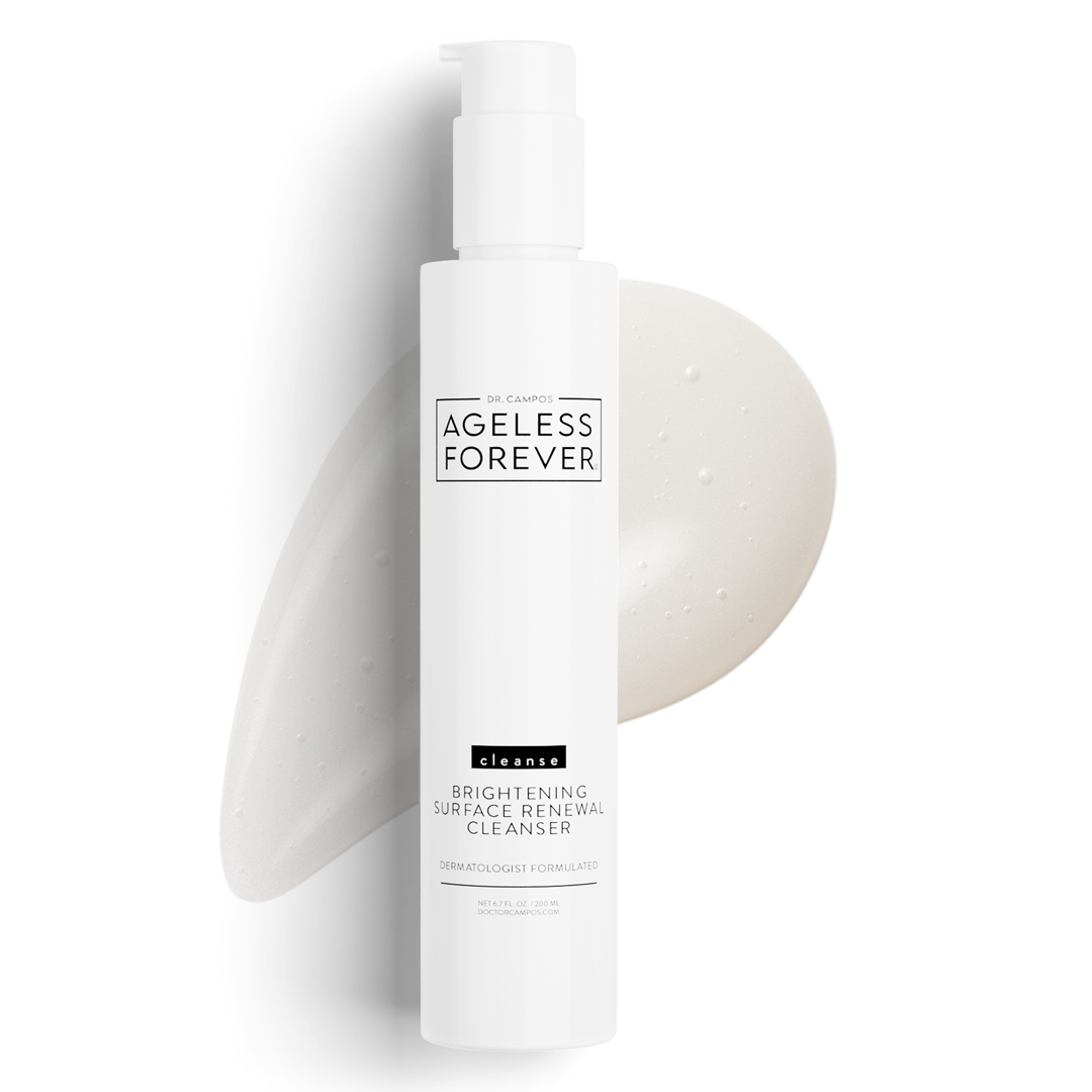Brightening + Surface Renewal Cleanser bottle with pump – glycolic acid exfoliating face wash by Ageless Forever