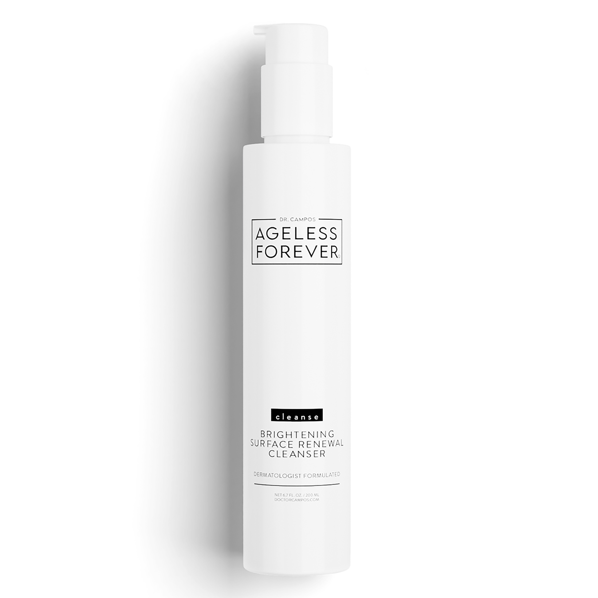 Brightening + Surface Renewal Cleanser bottle with pump – glycolic acid exfoliating face wash by Ageless Forever