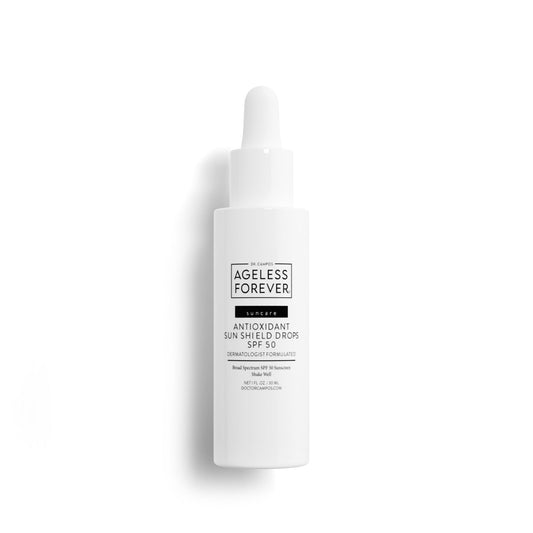 Antioxidant Sun Shield Drops SPF 50 bottle – lightweight mineral SPF with vitamin C and green tea by Ageless Forever